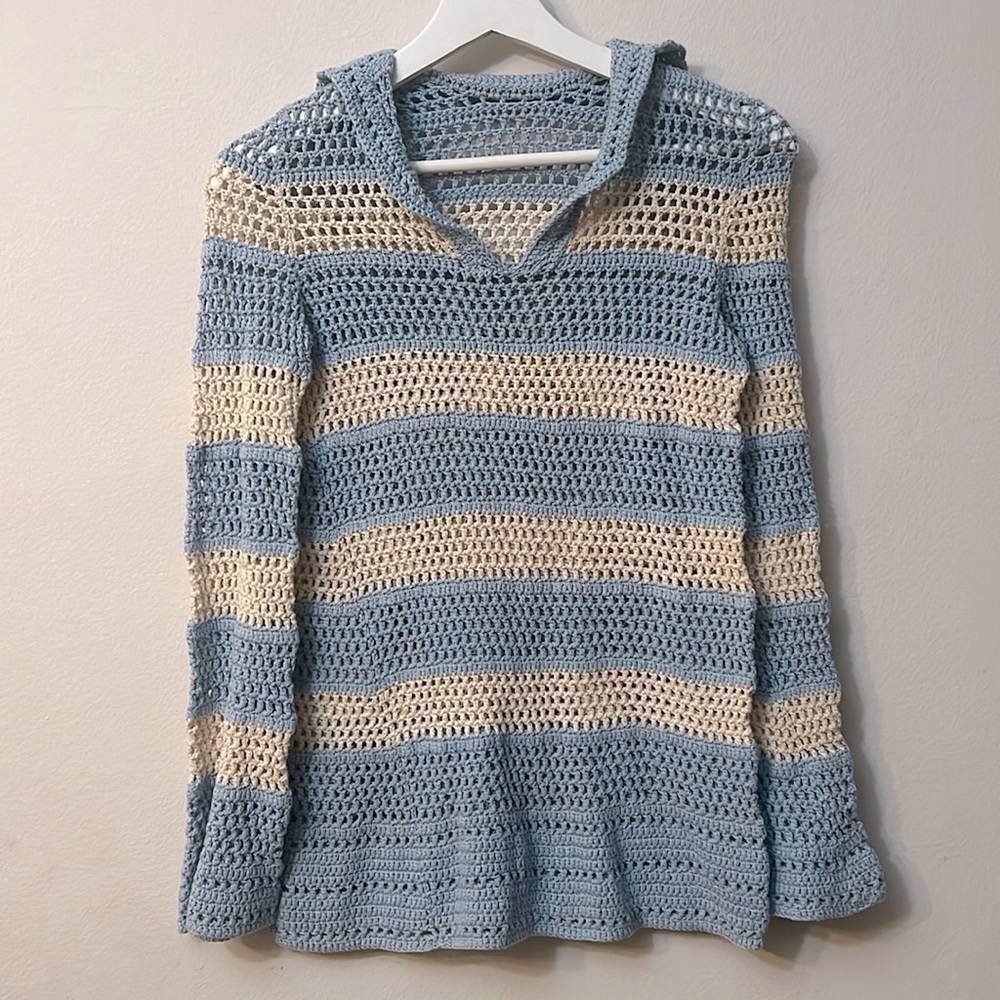 Vintage Handmade vintage crochet size S light blue and tan color